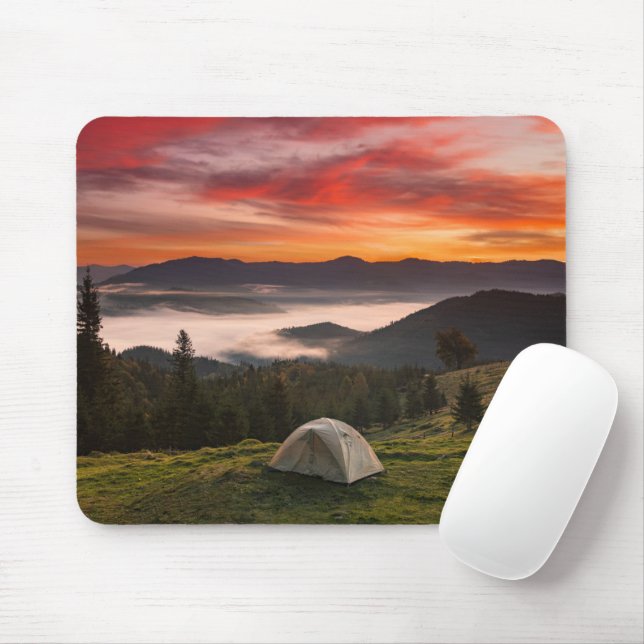 Gebirge | Camping Foggy Sunrise Mousepad (Mit Mouse)