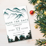 Gebirge des grünen Aquarellwaldes Save the Date<br><div class="desc">Schicken Sie Ihre Save the Date mit diesem modernen,  tiefgrünen Wasserfarbengebirge und Pinienwald Hochzeit mit handgemalten Bergen mit moderner und einfacher Typografie.</div>