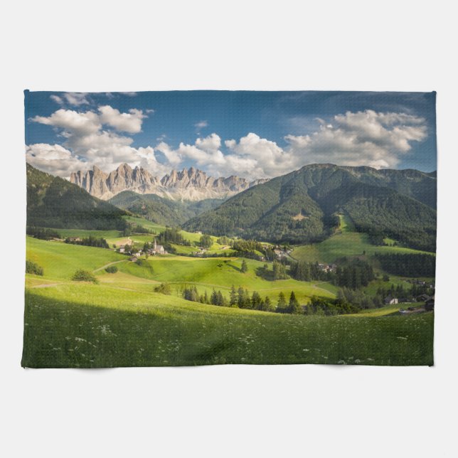 Gebirge | Funes Valley, Dolomiten, Italien Geschirrtuch (Horizontal)