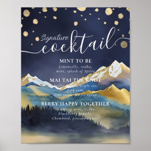 Gebirge Hochzeitssignatur Cocktails Getränke Menü Poster