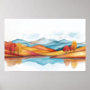 Gebirge NaturIllustration Pastellfarben Poster
