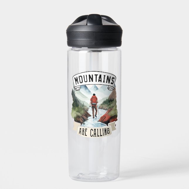 Gebirge nennen das Camping des Abenteuertwanderns Trinkflasche (Vorderseite)