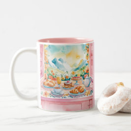 Gebirge Rosa Wasserfarben Frühstück Niedlich Reise Zweifarbige Tasse