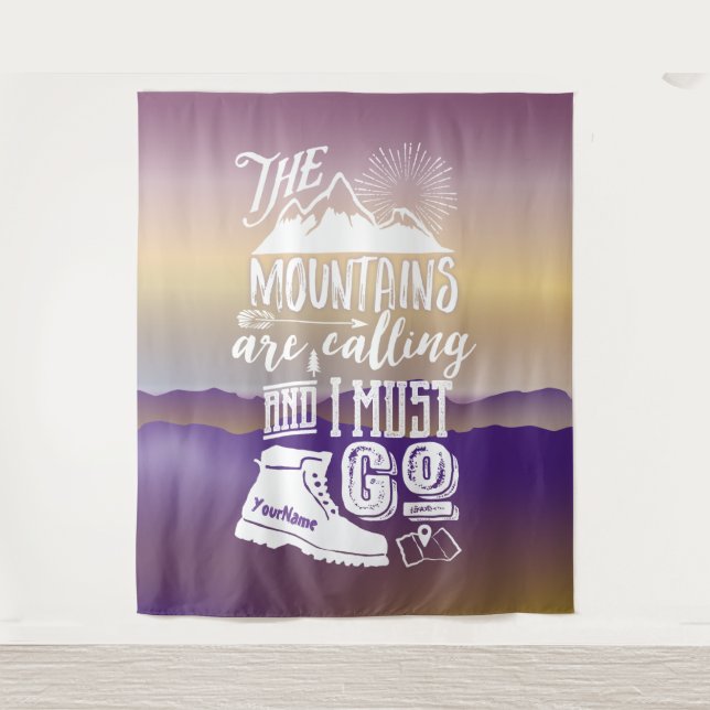 Gebirge rufen, muss Ihren Namen Typografie gehen Wandteppich (Vorderseite)