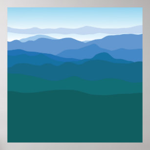 Gebirge sehen Grün Blau Illustriert Poster