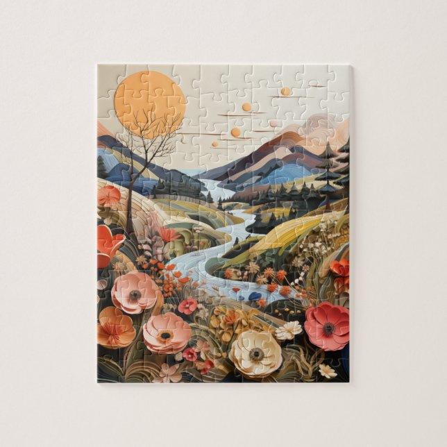 Gebirge, Stream und Wildblumen Puzzle (Vertikal)
