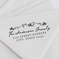 Gebirge und Kiefern Handschrift Rücksendeadresse
