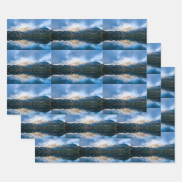 Gebirge und Landschaftlicher See Foto Muster Geschenkpapier Set