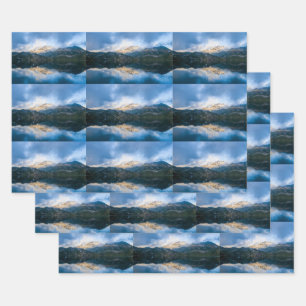 Gebirge und Landschaftlicher See Foto Muster Geschenkpapier Set