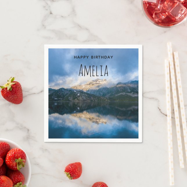 Gebirge und See Landschaftliche Natur Foto Geburts Serviette (Beispiel)