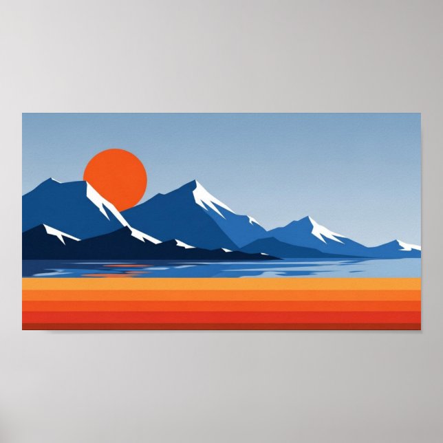 Gebirge und Sonnenkunst in lebhaften Farben Poster (Vorne)