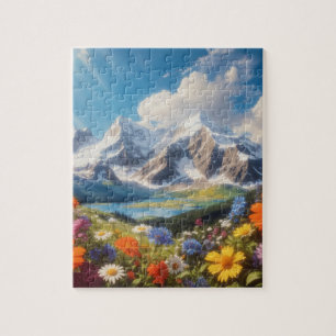 Gebirge und Wildblumen Puzzle