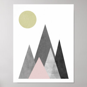 Gebirge unter dem geometrischen Poster der Sonne