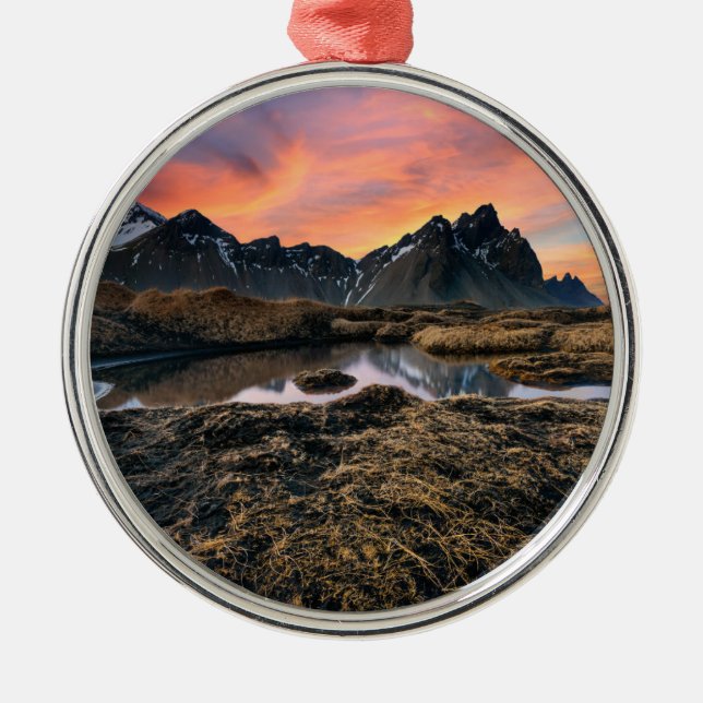 Gebirge | Vesturhorn Mountain Island Ornament Aus Metall (Vorne)