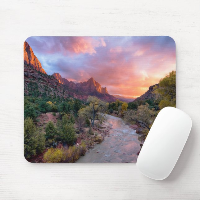 Gebirge | Watchman Zion Nathional Park Utah Mousepad (Mit Mouse)