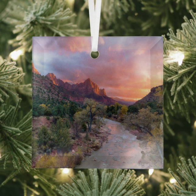 Gebirge | Watchman Zion Nathional Park Utah Ornament Aus Glas (Insitu)