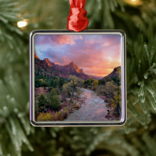 Gebirge   Watchman Zion Nathional Park Utah Ornament Aus Metall