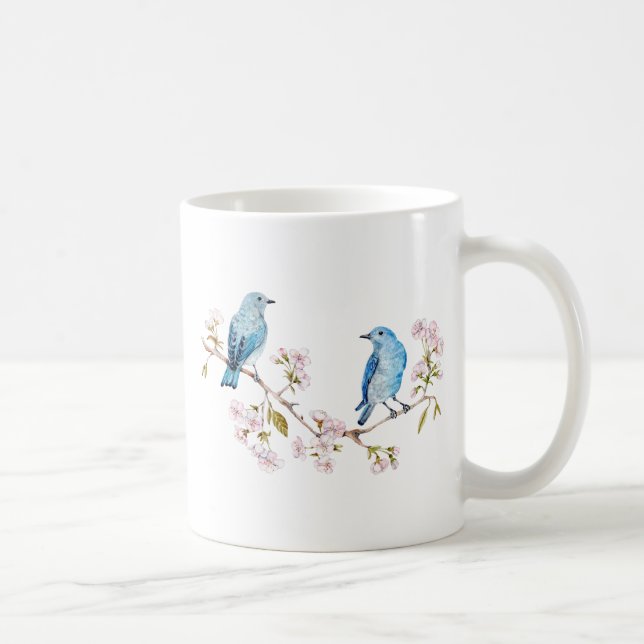 Gebirgsdrosseln auf Kirschblüte-Niederlassung Kaffeetasse (Rechts)