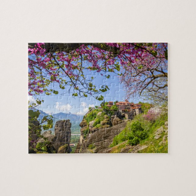 Gebirgsgestein und Rosa Kirschbaum Blume Blüte Puzzle (Horizontal)