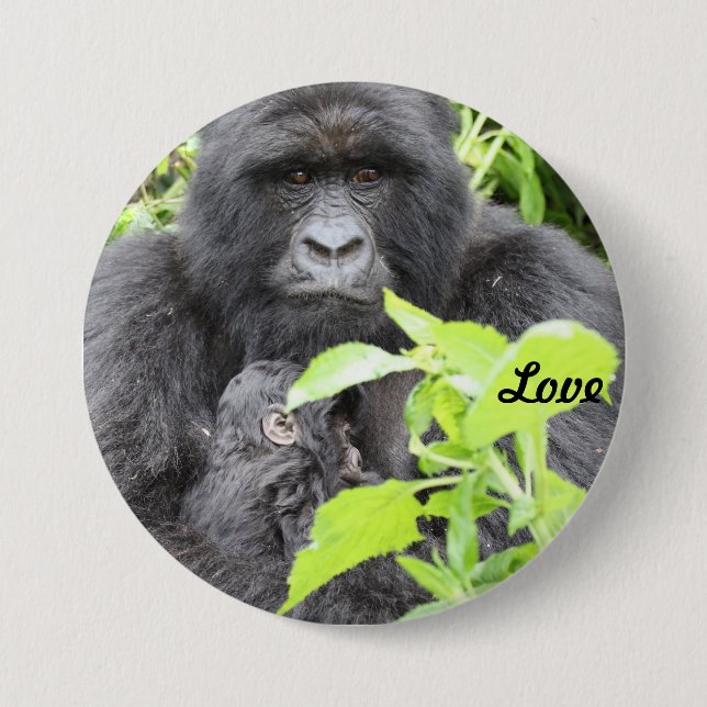 Gebirgsgorilla-Mutter u. Säugling Button (Vorderseite)