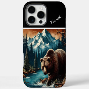 Gebirgsgrizzlybären-Fischen in der Abenddämmerung iPhone 16 Pro Max Hülle