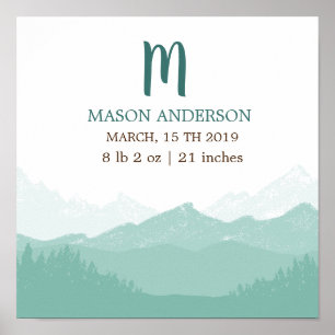 Gebirgsgrün   Personalisiertes Baby Birth Poster
