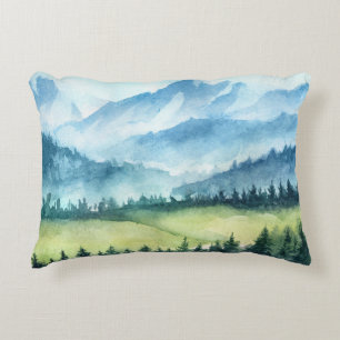 Gebirgslandschaft, künstlerische Aquarellmalerei Dekokissen