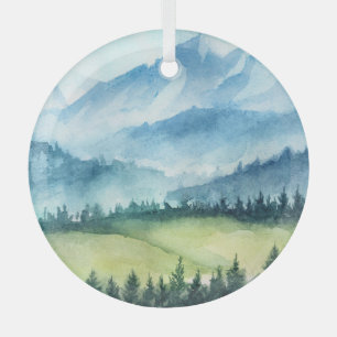 Gebirgslandschaft, künstlerische Aquarellmalerei Ornament Aus Glas