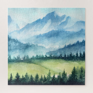 Gebirgslandschaft, künstlerische Aquarellmalerei Puzzle