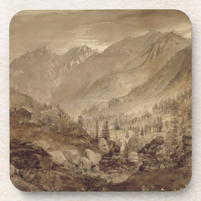 Gebirgslandschaft, Macugnaga, 1845 (Stift u. Braun Getränkeuntersetzer (Vorderseite)