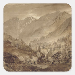 Gebirgslandschaft, Macugnaga, 1845 (Stift u. Braun Quadratischer Aufkleber