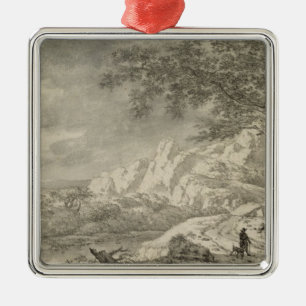 Gebirgslandschaft mit einem Wanderer Ornament Aus Metall