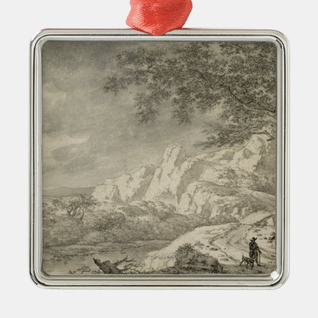 Gebirgslandschaft mit einem Wanderer Ornament Aus Metall (Vorne)