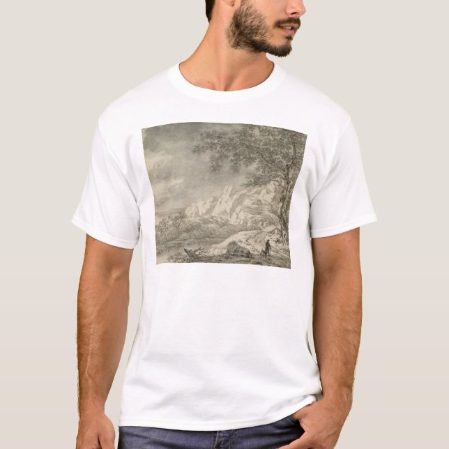 Gebirgslandschaft mit einem Wanderer T-Shirt (Vorderseite)