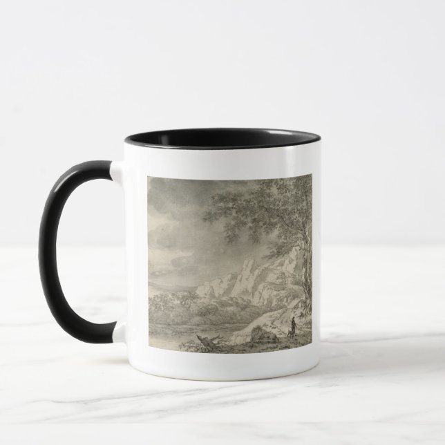 Gebirgslandschaft mit einem Wanderer Tasse (Links)