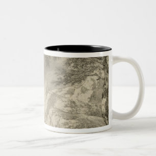 Gebirgslandschaft mit einem Wanderer Zweifarbige Tasse