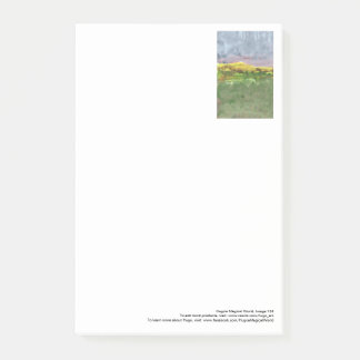 Gebirgslandschaft mit lila großen Post-It des Klebezettel