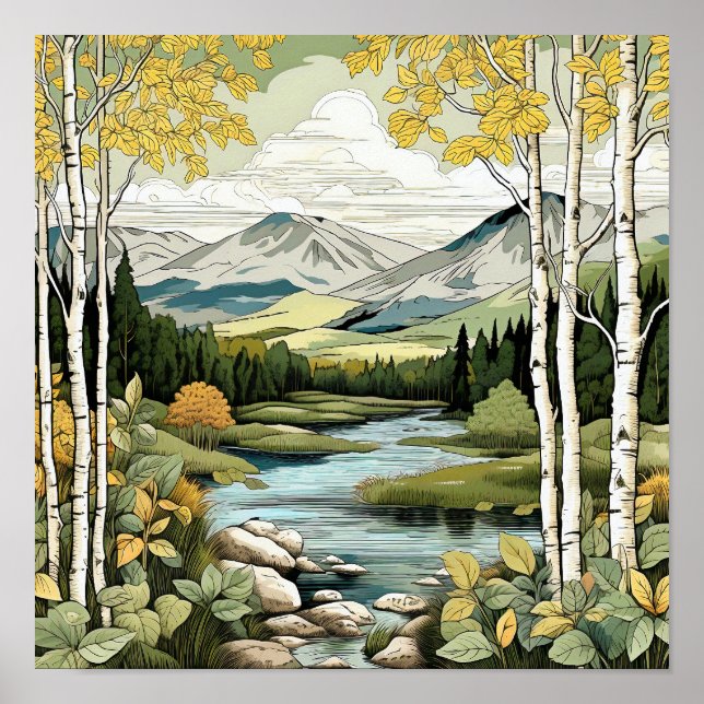 Gebirgslandschaft Neutrales Wall Art Poster (Vorne)