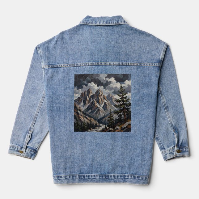 Gebirgslandschafts-Jeansjacke Jeansjacke (Rückseite)