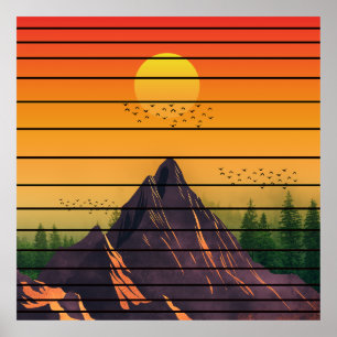 GEBIRGSNATUR VINTAGE SONNENUNTERGANG LANDSCHAFT POSTER
