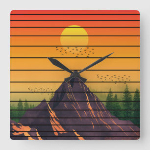 GEBIRGSNATUR VINTAGE SONNENUNTERGANG LANDSCHAFT QUADRATISCHE WANDUHR