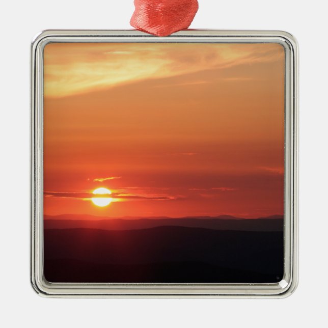 Gebirgssonnenuntergang im Shenandoah Silbernes Ornament (Vorne)