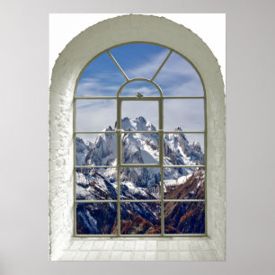 Gebirgsspitzen-Ansicht gebogenes Fake-Fenster Poster