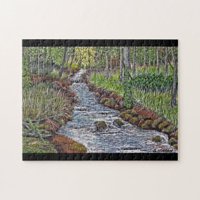 Gebirgsstrom-Acrylmalerei-Puzzlespiel Puzzle (Horizontal)