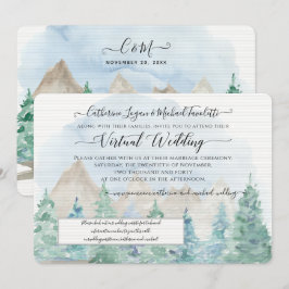 Gebirgswald Bäume Wasserfarbe virtuelle Hochzeit Einladung