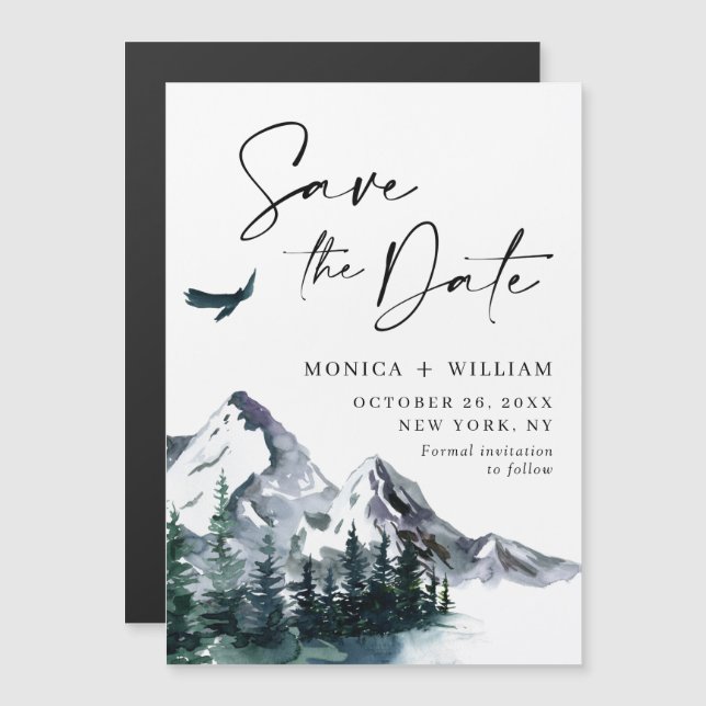 Gebirgswald Save the Date Magnetkarte (Vorne/Hinten)