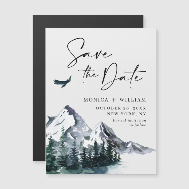 Gebirgswald Save the Date Magnetkarte (Vorne/Hinten)