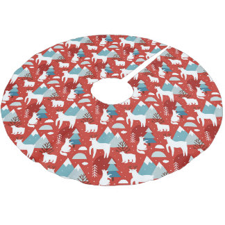 Gebirgswelt Rot und Blau Muster Polyester Weihnachtsbaumdecke