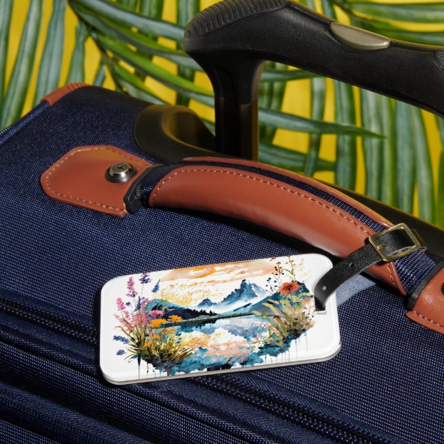 Gebirgszene Watercolor Gepäckanhänger (Vorderseite Insitu 3)