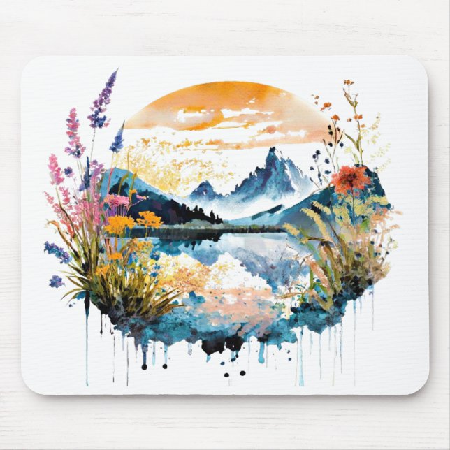 Gebirgszene Watercolor Mousepad (Vorne)